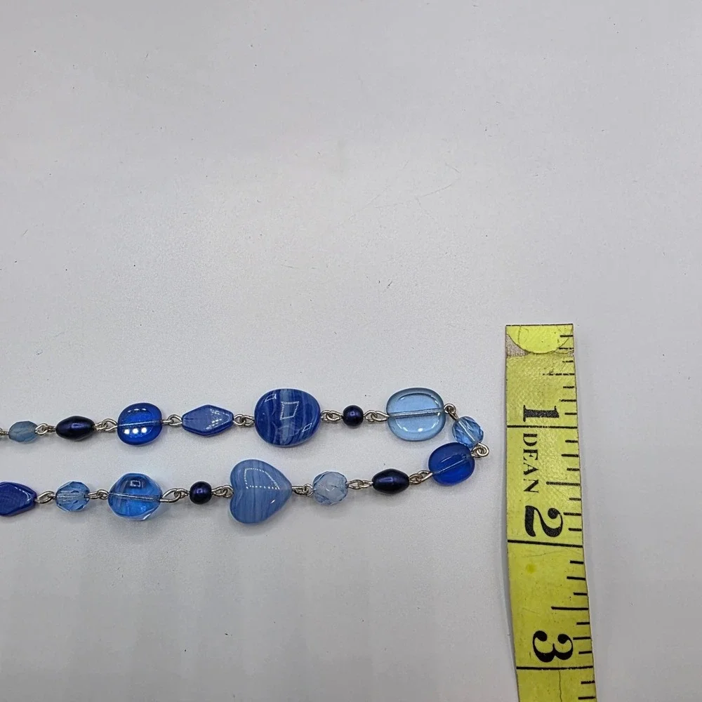 Vintage Womens Czech Glass Beaded‎ Necklace Vibrant Blue Round Heart Bead 20